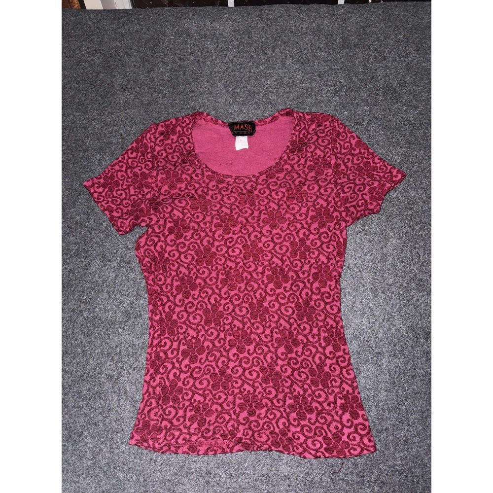 Smash By O.G. Shirt Womens Small Pink Floral Scoop Terry Stretch Fitted Y2K